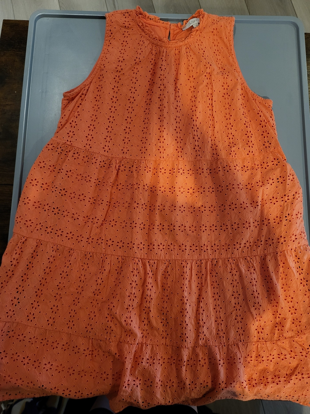 LOFT Sleeveless Eyelet Tiered Dress Top in Orange